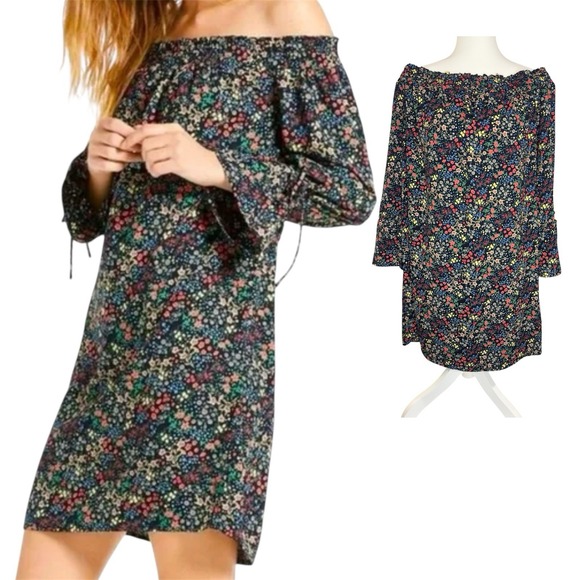 Lucky Brand Off the Shoulder Minna Floral Lightweight Summer Mini Dress, Size S‎ - Picture 1 of 14